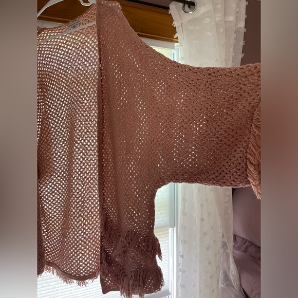 Lightweight open knit cover up. Dolman arms with fringe on the ends. - Picture 3 of 3